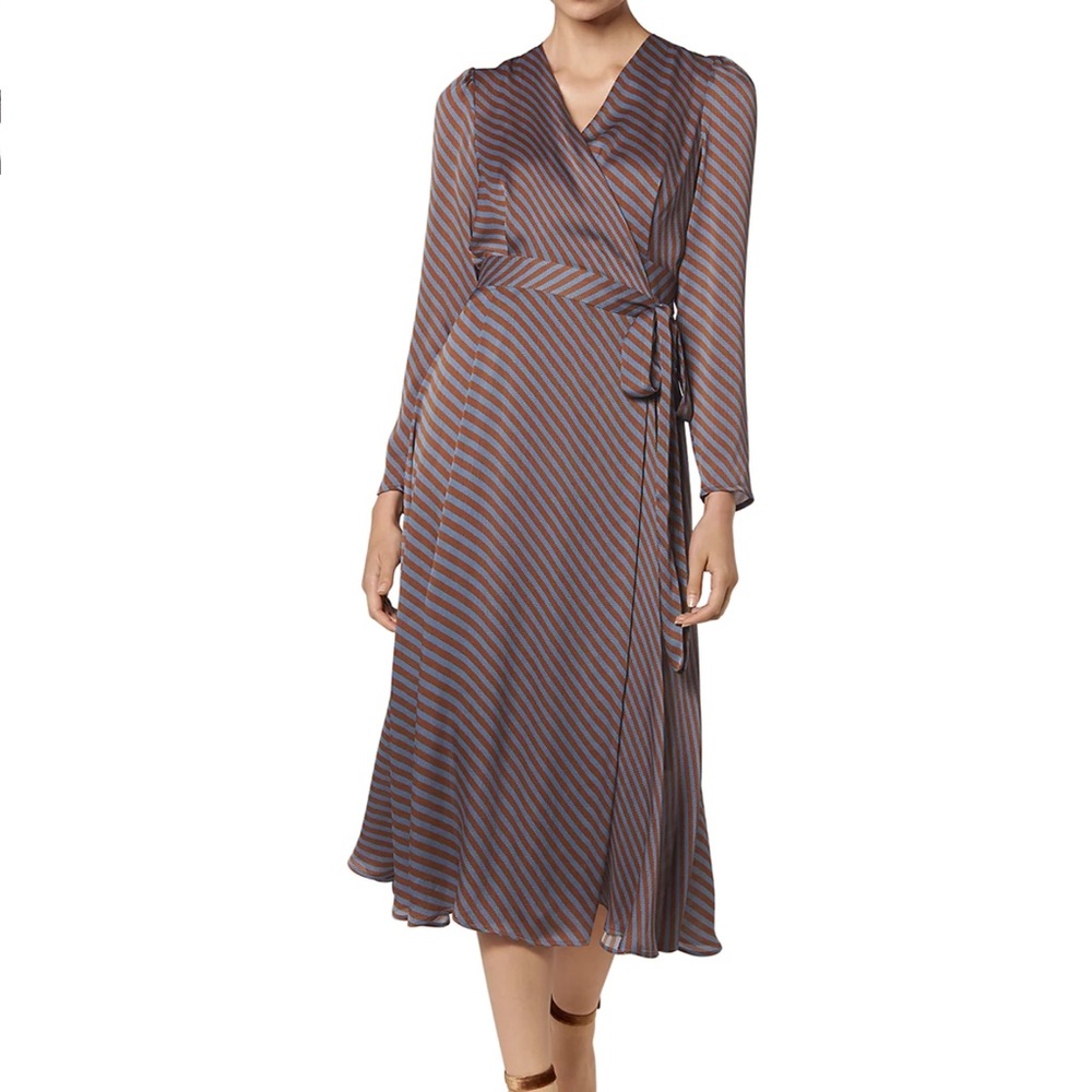 LK Bennett Loreta Striped Midi Wrap Dress Size 10 Women Feminine Long Sleeve